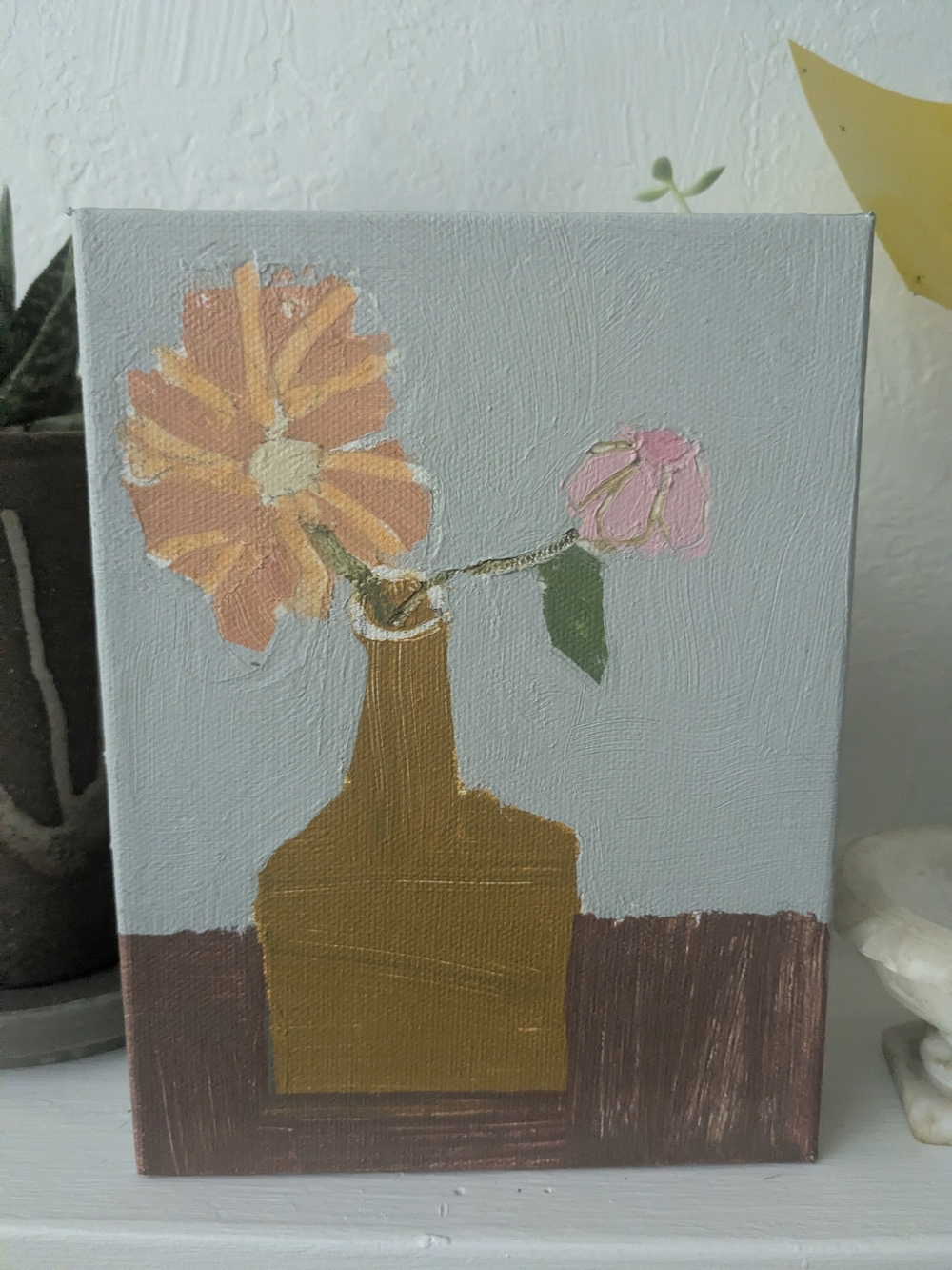 Hand-Painted Floral Still Life in Pink and Orange